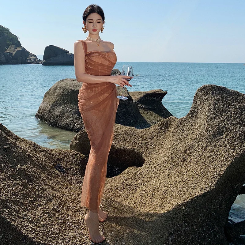 Vietnamese Niche Fairy Thin Gauze Lace Atmosphere Fishbone Waist Slimming Birthday Dress Stunning Vacation Dress