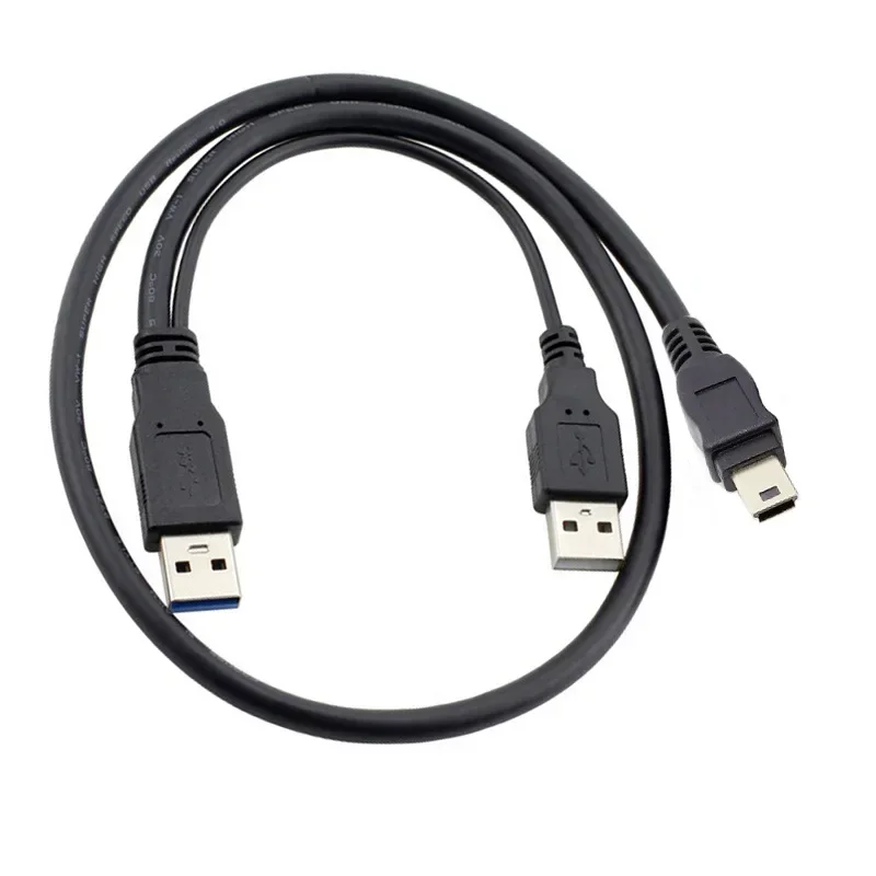 New USB 2.0 Male + Mini 5 Pin Male Host OTG Data Power Y Splitter Cable for Mobile HDD Hard Drive