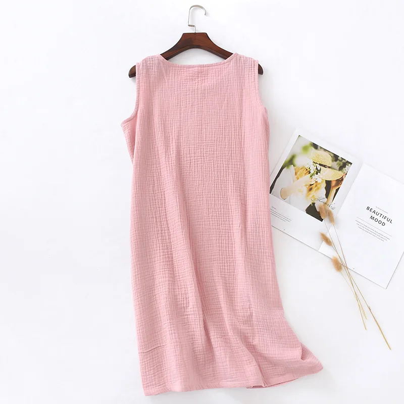 

Ultra-Soft Solid Women's Nightgown Sleeveless Vest Round Neck Dress Breathable Fabric Relaxed Fit Casual Sleepwear Loungewear