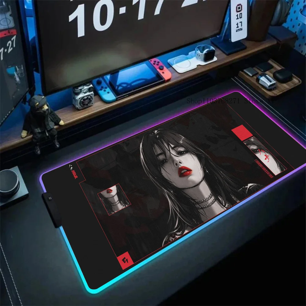 Red Lipstick Women Rain Mousepad XXL RGB Gaming Mouse Pads HD Black Gamer Accessories Large LED