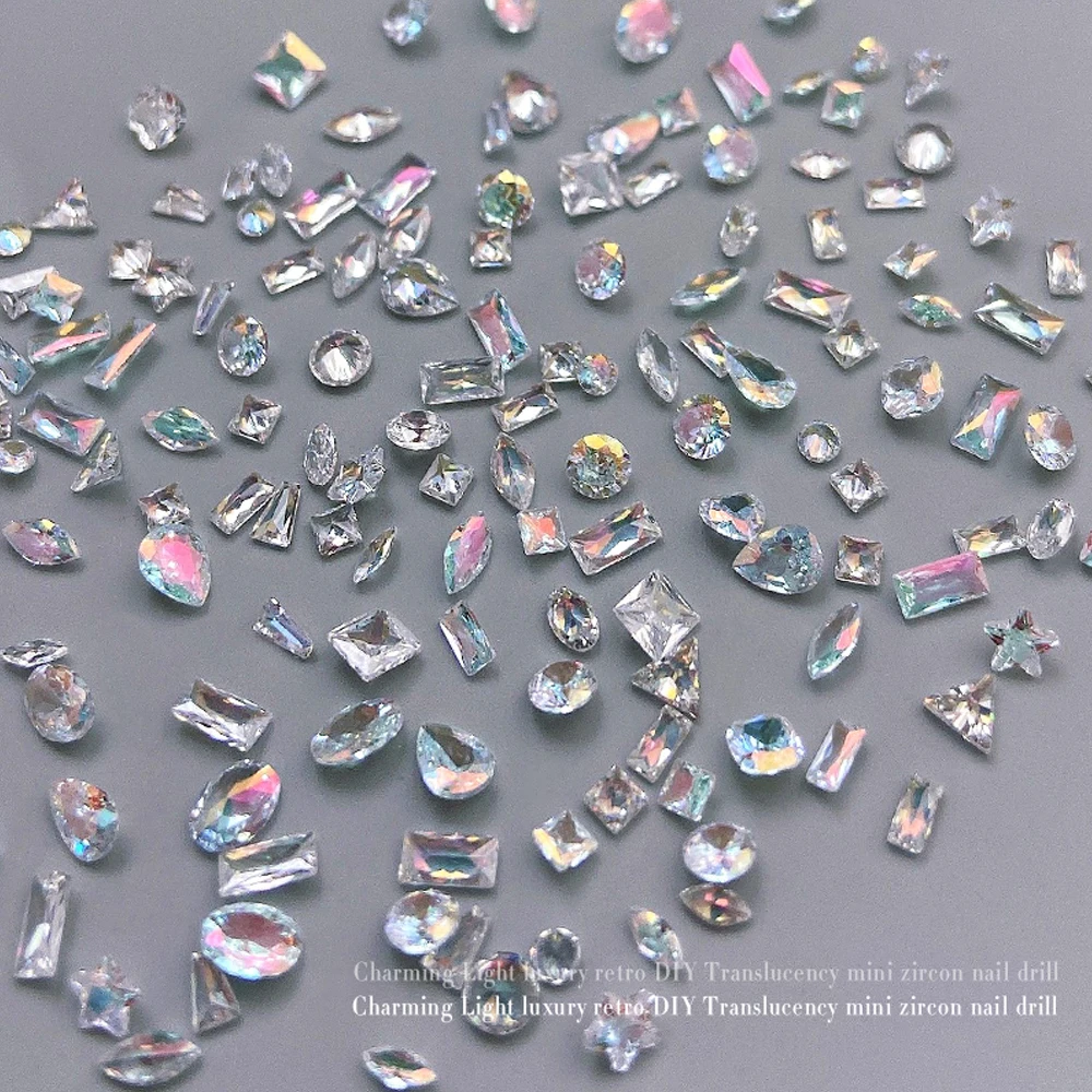 100 Uds 5A Mini Sparkle Aurora blanco hielo transparente circón accesorios para uñas Cognac mezcla formas gota de agua diamantes dijes para uñas
