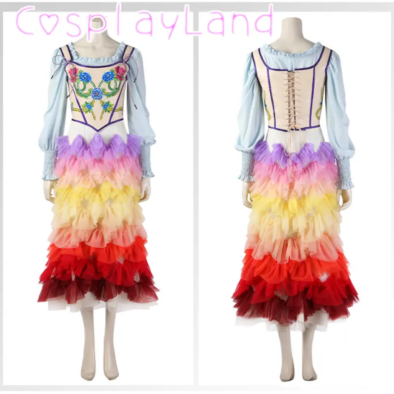 The Ballad of Songbirds and Snakes Lucy Cosplay Costume Embroidered Vest Rainbow Skirt Shirt Set Women Halloween Roleplay Dress