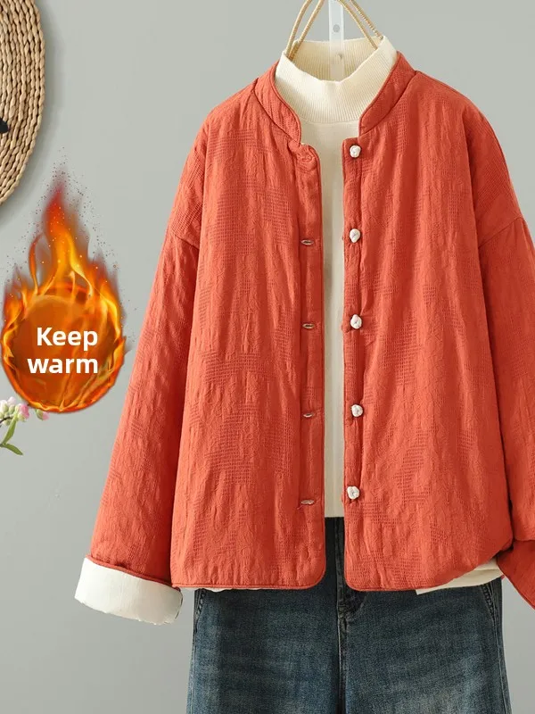 

Thiened Double-Sided Wear Cotton Jaet with Button for Women Winter New Sle Warm Stand Collar ort Outerwear Top