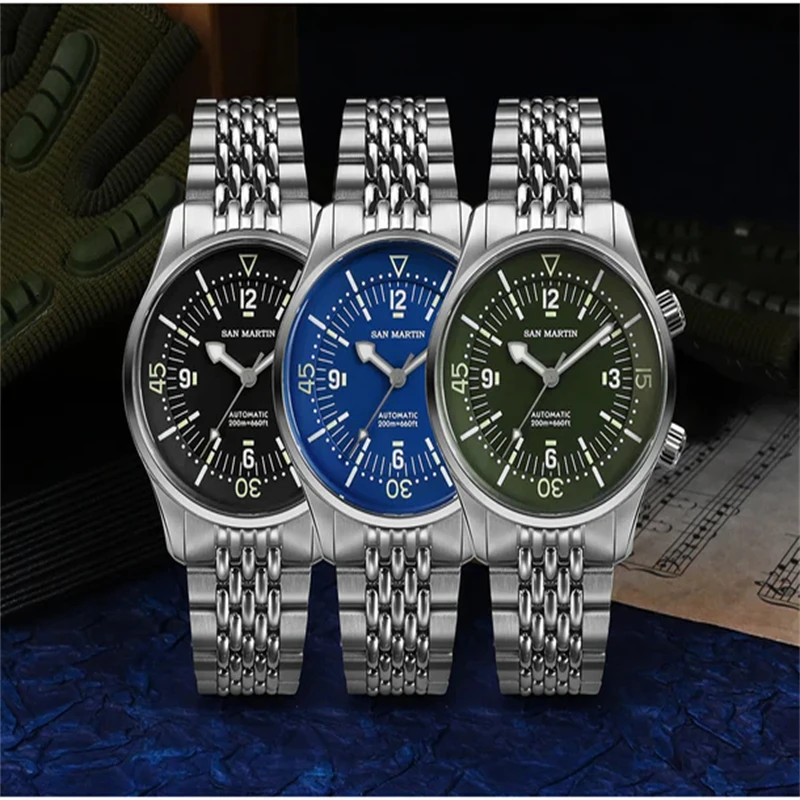 San Martin 39mm Leyenda Diver Watch SN0141W Sapphire Luminous Waterproof 200m Watches NH35 Automatic Mechanical Movement