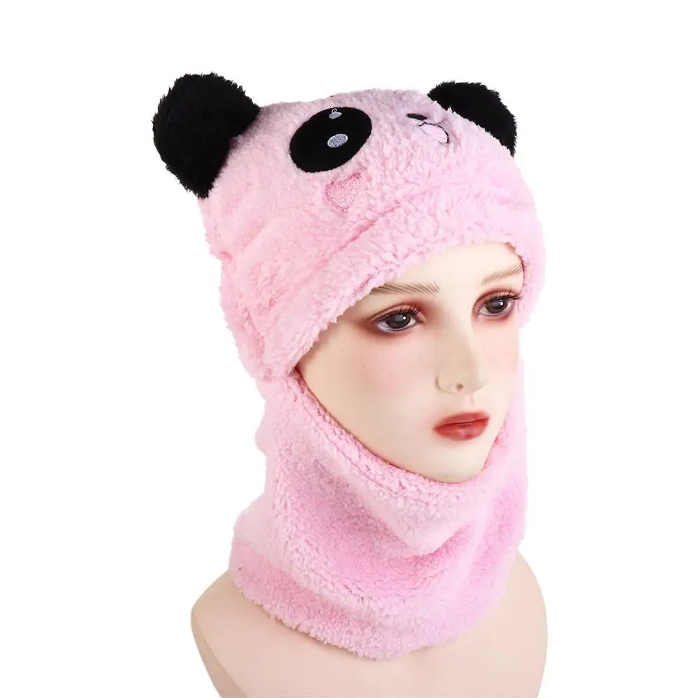 Kinderen Full Face Cover Met Sjaal Halswarmer Meisjes Jongens Hoofddeksels Winter Fleece Hoeden Caps Motorkap Cartoon Panda Hoeden