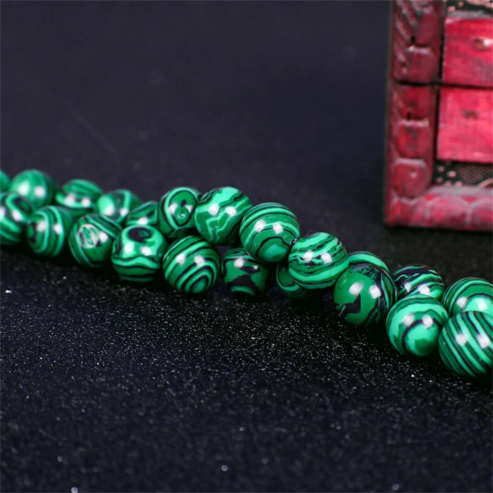 Natural Stone Green Malachite Round Loose Beads For Jewelry Making Charm DIY Necklace Bracelet Stripe Crimp 4 6 8 10 12MM