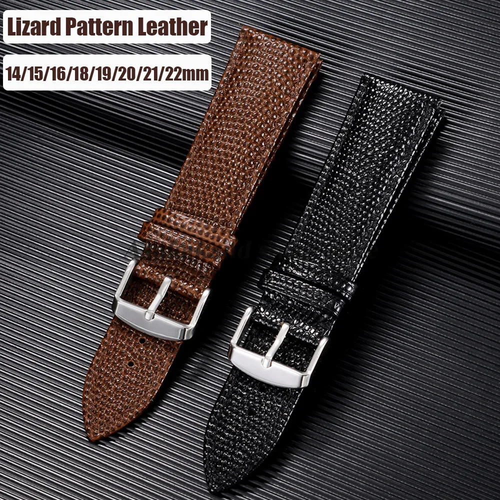 14mm 15mm 16mm 18mm 19mm 20mm 21mm 22mm correa de reloj de cuero con patrón de lagarto para Seiko para Omega correa de reloj de cuero de vaca pulseras para hombres
