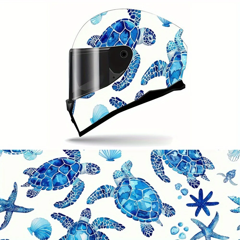 

Gloomy Blue Turtle Dream Full Face Helmet Vinyl Wrap Sticker, Waterproof Scratch-Resistant Self-Adhesive PVC Decals, Artistic Ae