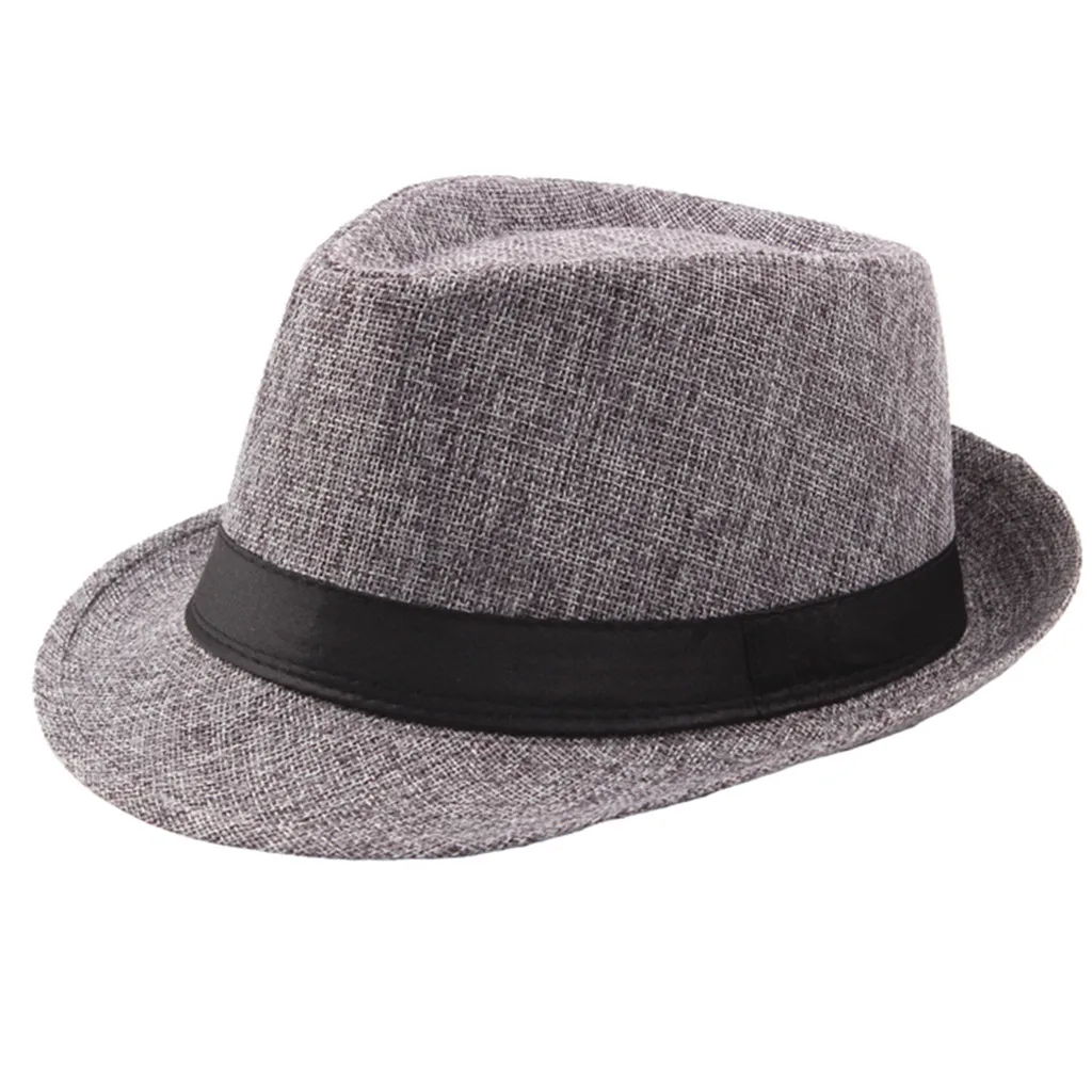 Fashion Irregular Brim Jazz Hat Men's Breathable Linen Top Hat Outdoor Sunscreen Hat Classic All-match Solid Curly Straw Hat