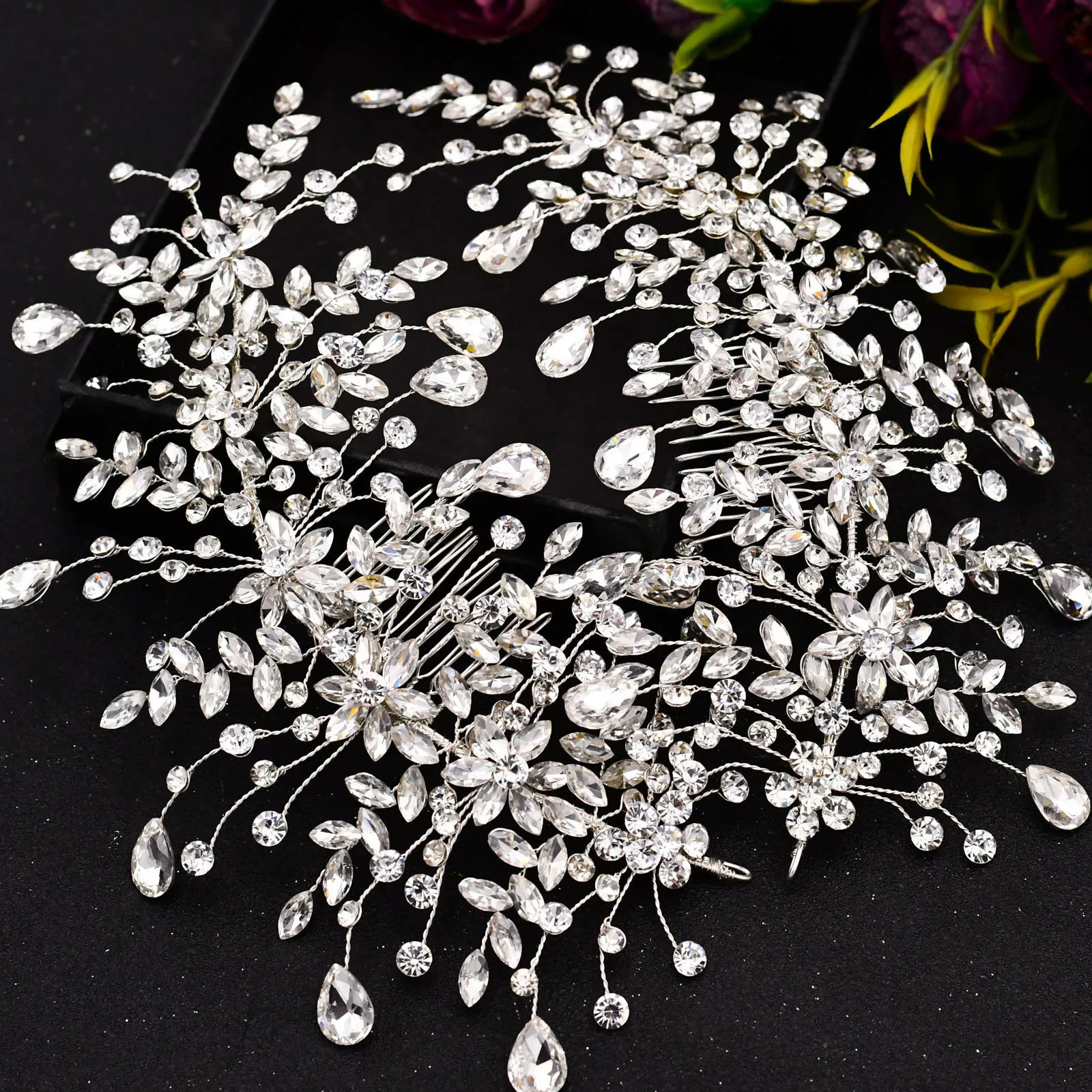 Pair For Wedding Hairbands With Rhinestone Silver Color Woman Hair Accessories With Hair Comb Bridal Head Jewelries Elegant