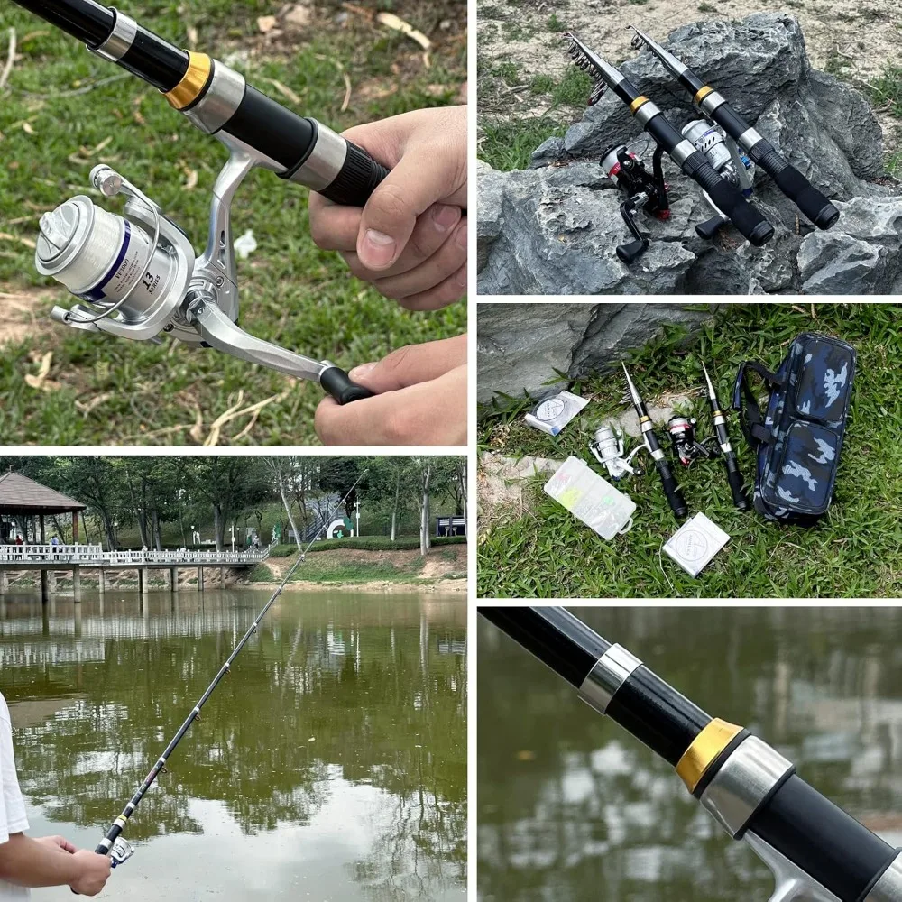 Telescopic Fishing Rod Reel Combo 2PCS 6.89FT Collapsible Fishing Pole Spinning Reel Lures Accessories with Fishing Bag Portable