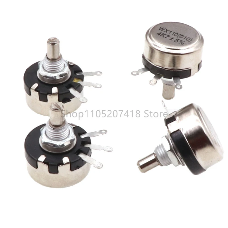 10PCS/Lot WX010 WX110 1W Potentiometer 100 Ohm 1K 2K2 3K3 4K7 6K8 10K 6mm Metal Shaft Single Turn Wire Wound Adjustable Resistor