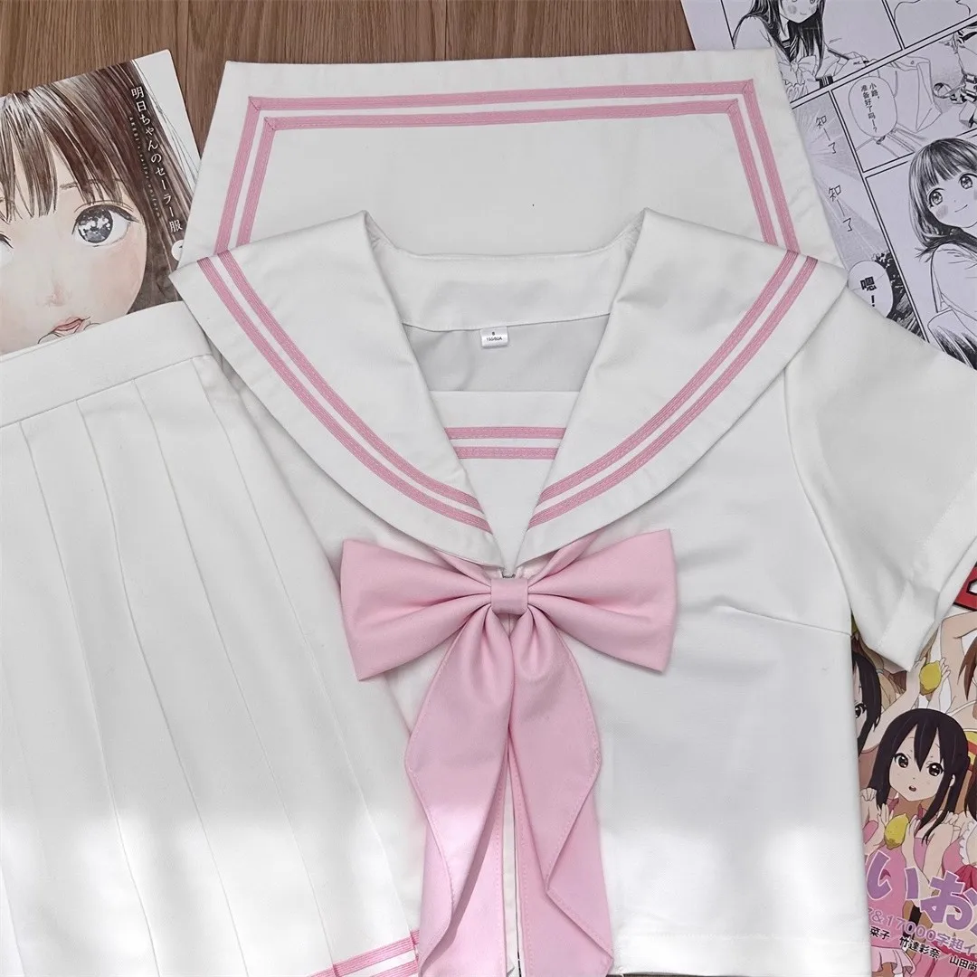 Vêtements de marin blanc rose uniforme japonais femme marin Fuku Jk uniforme scolaire coréen femmes lycée Seifuku jupe plissée