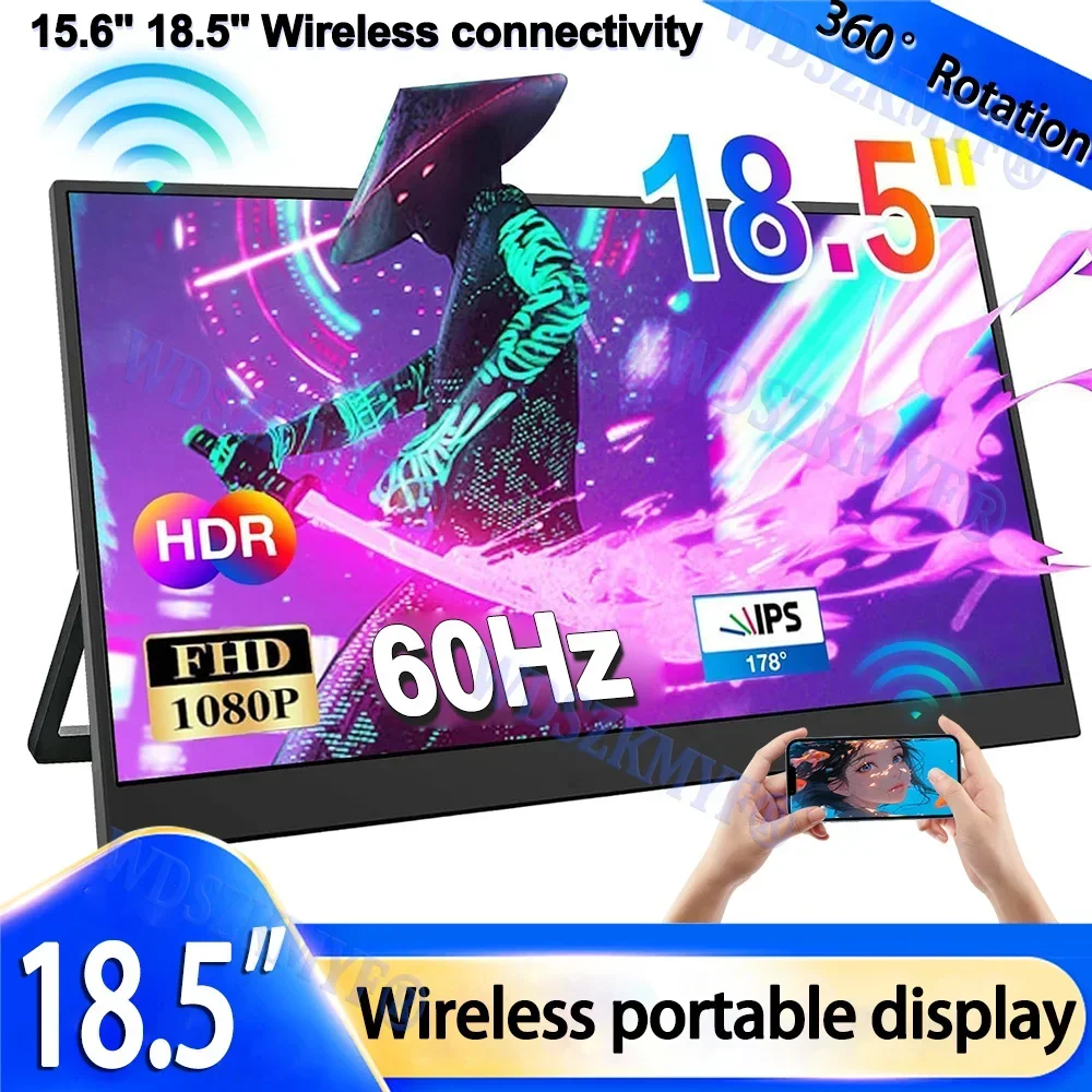 

18,5/15,6 дюймов беспроводной портативный монитор FHD 16:9 360 ° Вращение для сотового телефона ПК Loptop Проводной для XBox PS4/5 Расширение переключателя