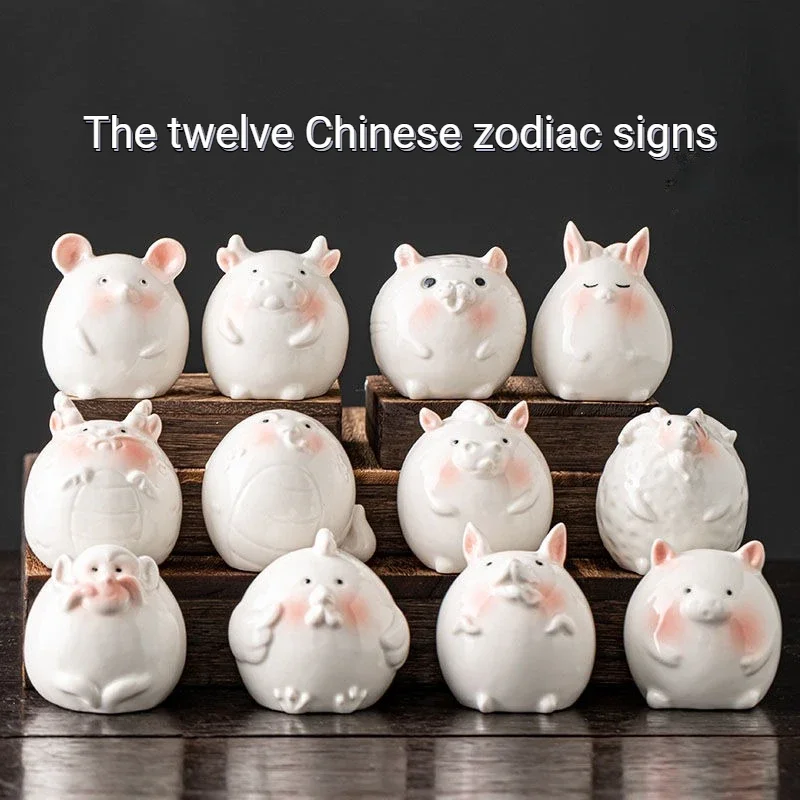 

12 Zodiac Tea Pet Yixing, Simple Living Room Decorations, Cute Ceramic Tea Pets on Tables, Home Decorations Tea Accessories Gift