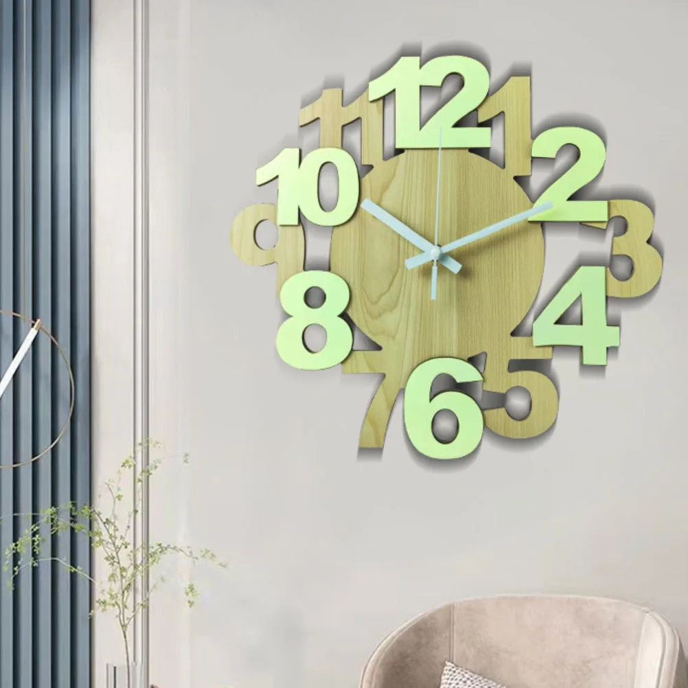 

Retro Hollow Wall Clock Silent Digital Bedroom Decorative Hanging Clock Non Ticking Wooden Number Living Room Vintage Night Glow