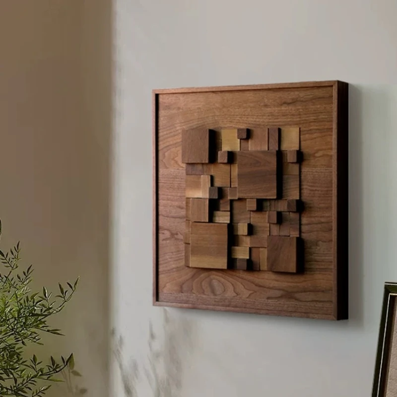 Walnut Wood Relief Wall Decor Chinese Style Meter Box Cover Solid Wood Hanging Panel for Electrical Distribution Box Decorative