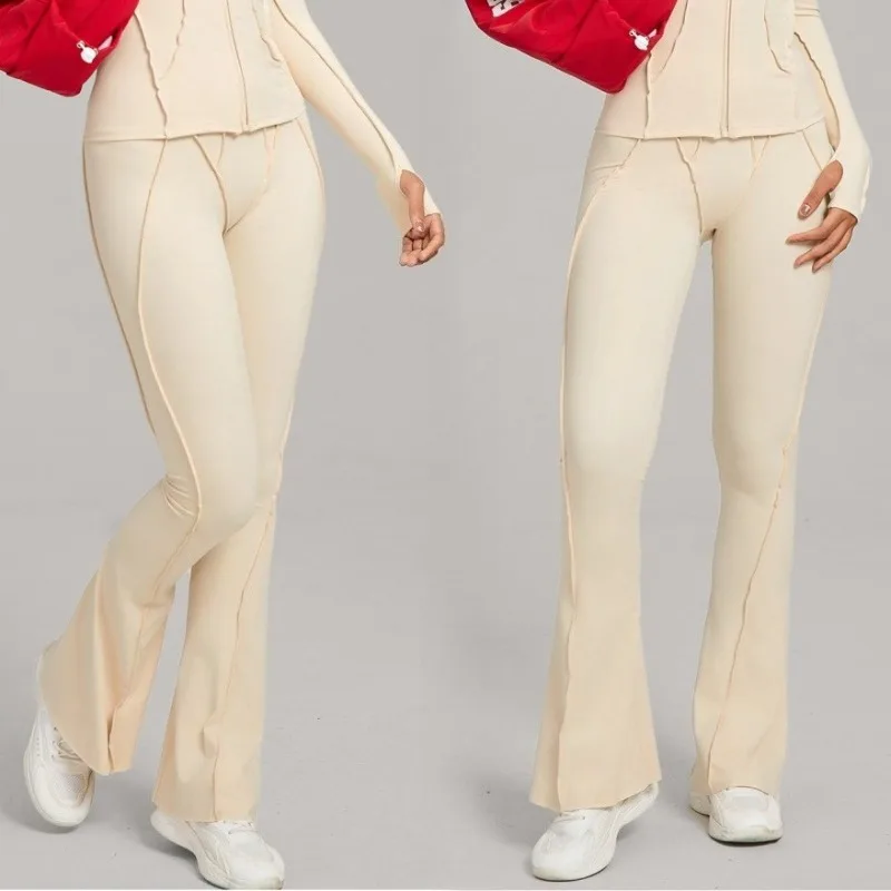 

Женская одежда для йоги с широкими штанинами, облегающие и утягивающие спортивные брюки-клеш с подтяжкой бедер, повседневные брюки для танцев и фитнеса с высокой талией