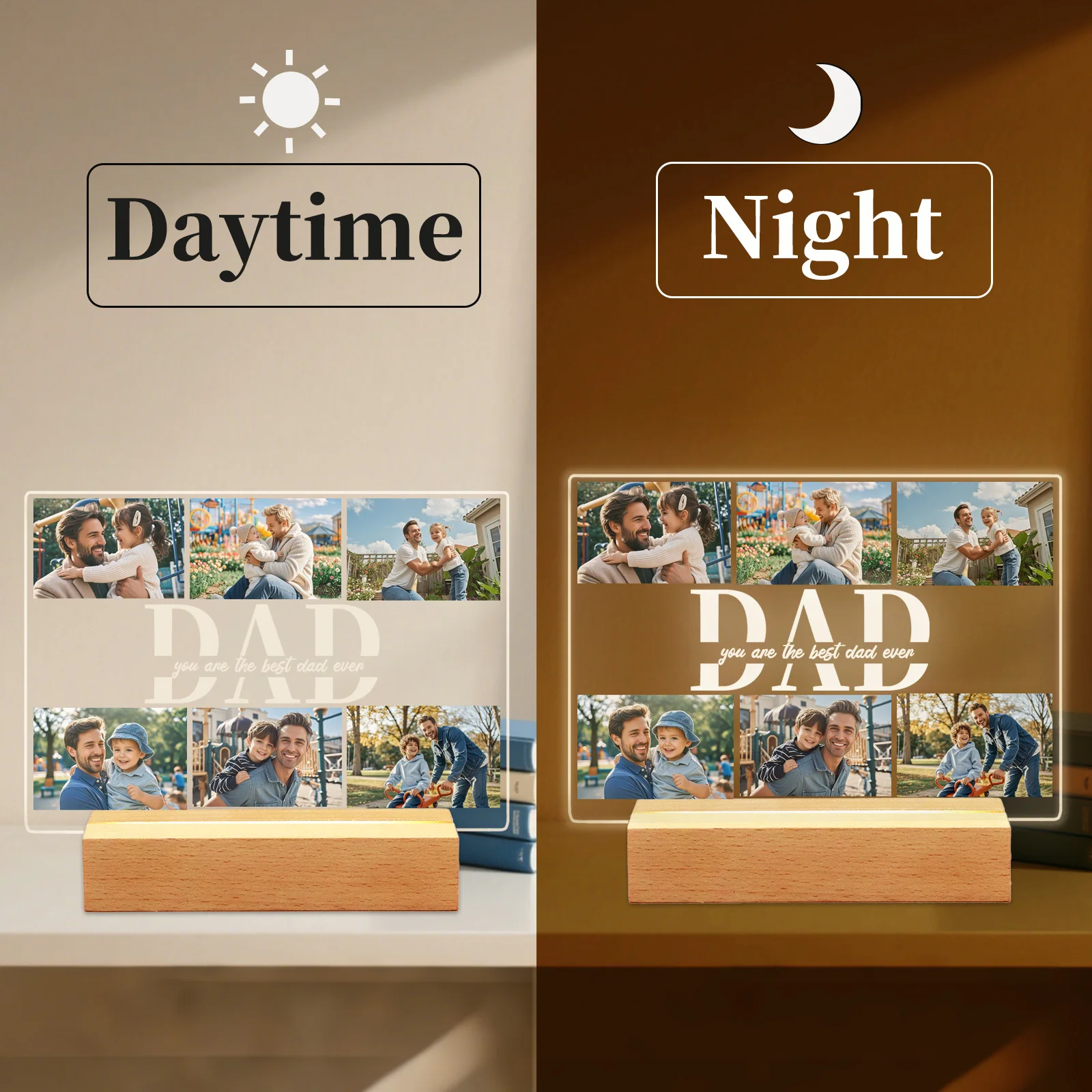 Personalized Photo Acrylic Plaque Custom Fathers Day Night Light Gift Unique Photo Frame Lamp Dad
