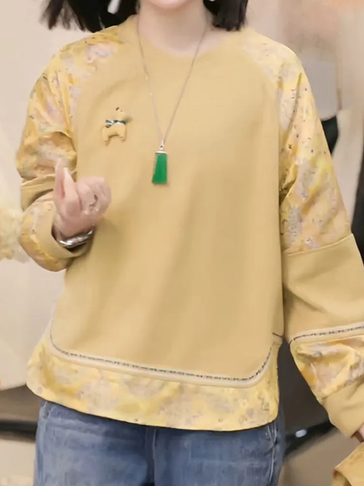 

Loose Fit Long Sve round Ne Sweatirt Women's Spring New Sle Faion Color Blo Design Casual Comfortable Top