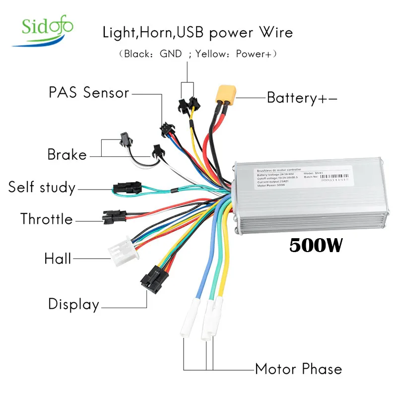 24V-48V Ebike Brushless Controller 250W 350W 500w Scooter elettrico Display bici acceleratore leva freno luce E-Bike accessori