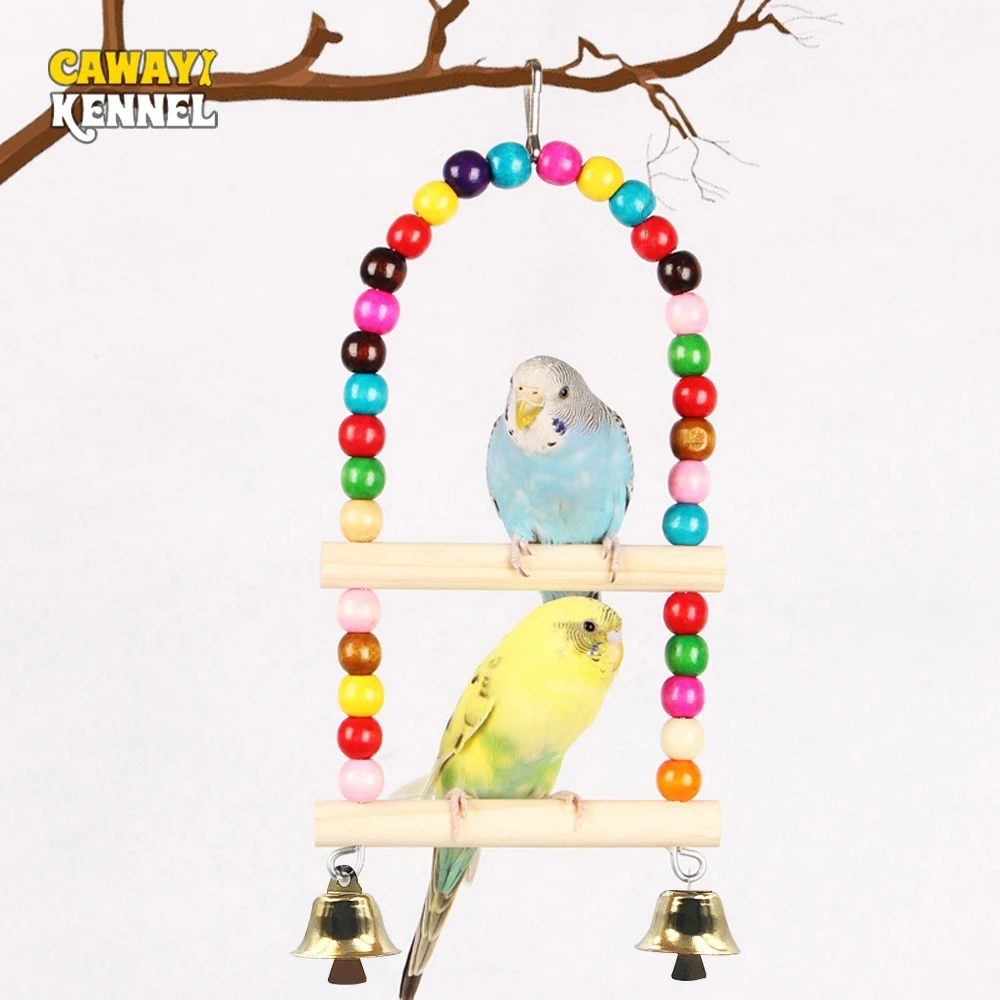 1pc Bird Swing Toy Parrot Cage Stand Steps Toy Natural Perch with Beads Bird Toys Swing Chewing Training Toy Swing Bird Supplies