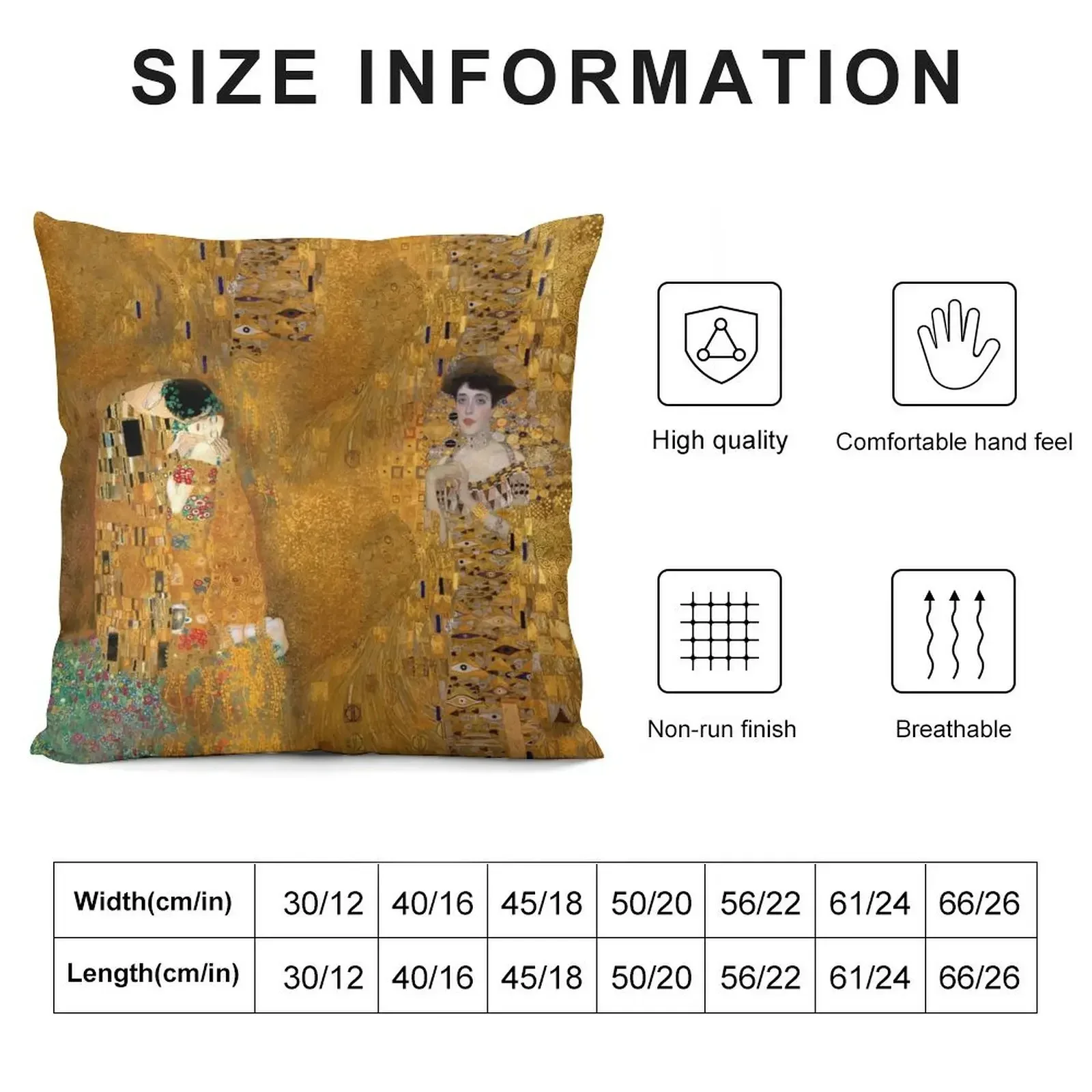 Klimt - Woman in Gold - The Kiss Throw Pillow Custom Cushion Photo ornamental pillows for living room pillow