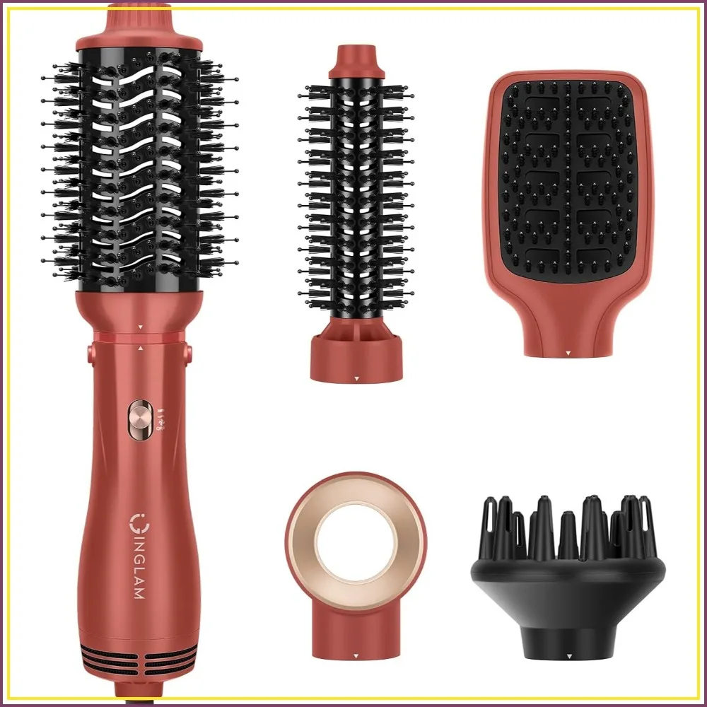 5-in-1 Blow Dryer Brush Set, Multi-Styler for Drying, Volumizing, Curling & Straightening, Ionic Hot Air Brush with Nylon Bristles, Frizz-Free Results for All Hair Types