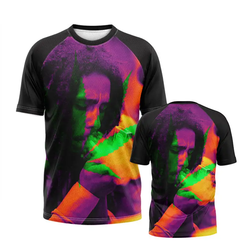 Bob Marley T Shirt 3D Printed Oversize Street Shirt Round Neck Trendy Rock Style Men Short Sleeved