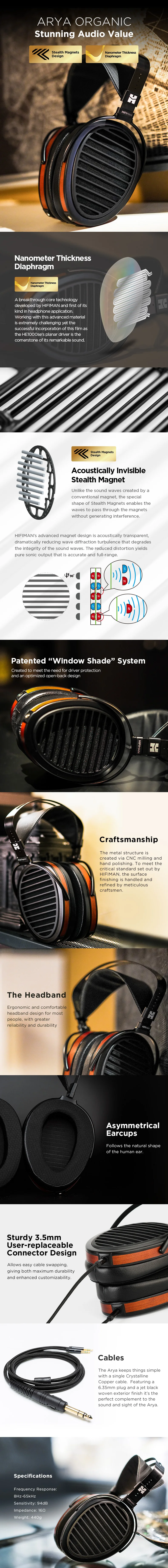 HIFIMAN Arya Organic Full-Size Over-Ear Open-Back Planar-Magnet-Kopfhörer mit Stealth-Magneten für Audiophile, Heim & Studio – Detail 2