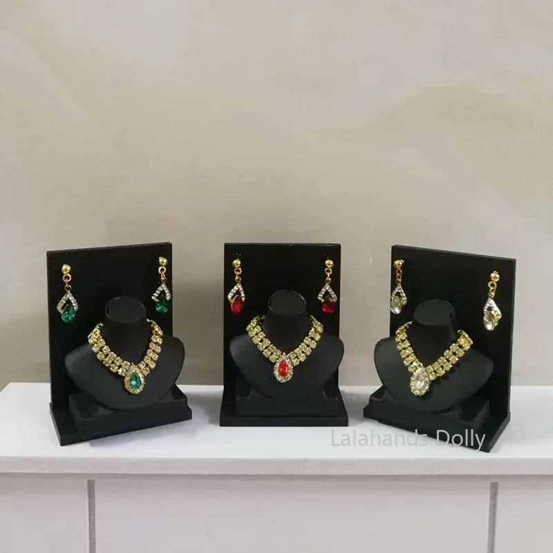 1:6 Doll Mini Jewelry Earring Necklace Set (including Display Rack) Model for Doll Decorative Toys, Doll Gift Accessories