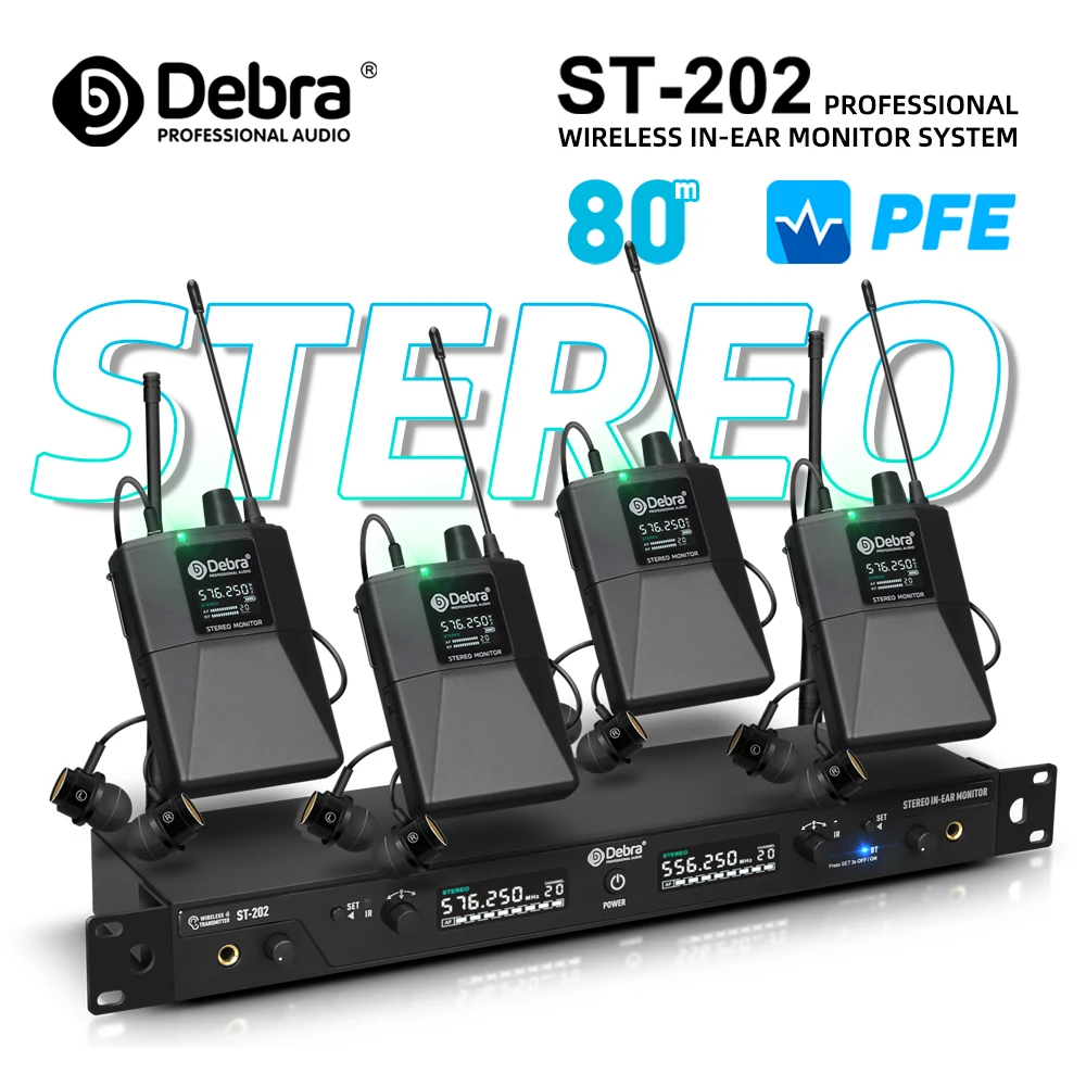 ST-102&ST-202 professional wireless in-ear monitoring system, UHF stereo, distance range 80-150m, suitable for stage, theatre