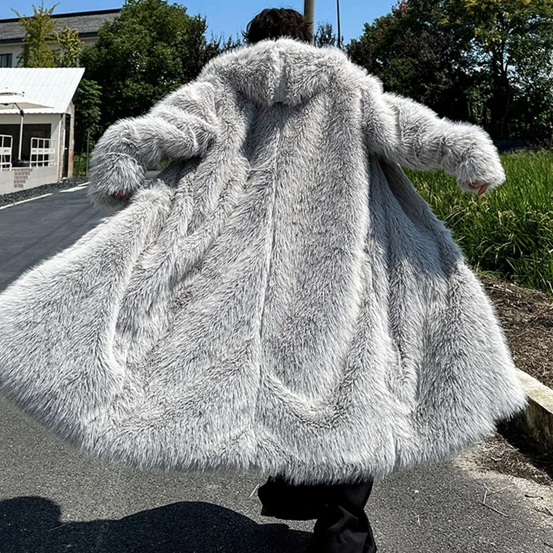 LUZHEN Trendy Men\'s Thickened Length Faux Fur Coat Trench Loose Oversize Winter Stylish High Street Windbreaker Original E3b895