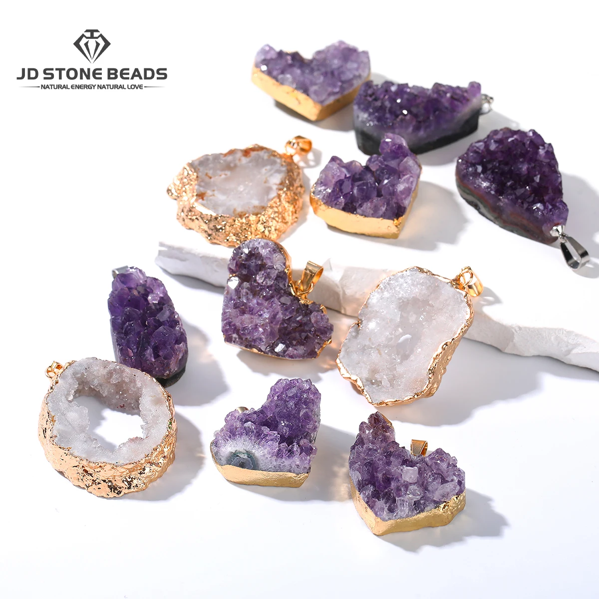 

1 Pc Natural Amethyst Cluster Heart Shape Pendants Irregular Healing Charms for Jewelry Making DIY Bracelet Necklace Accessories