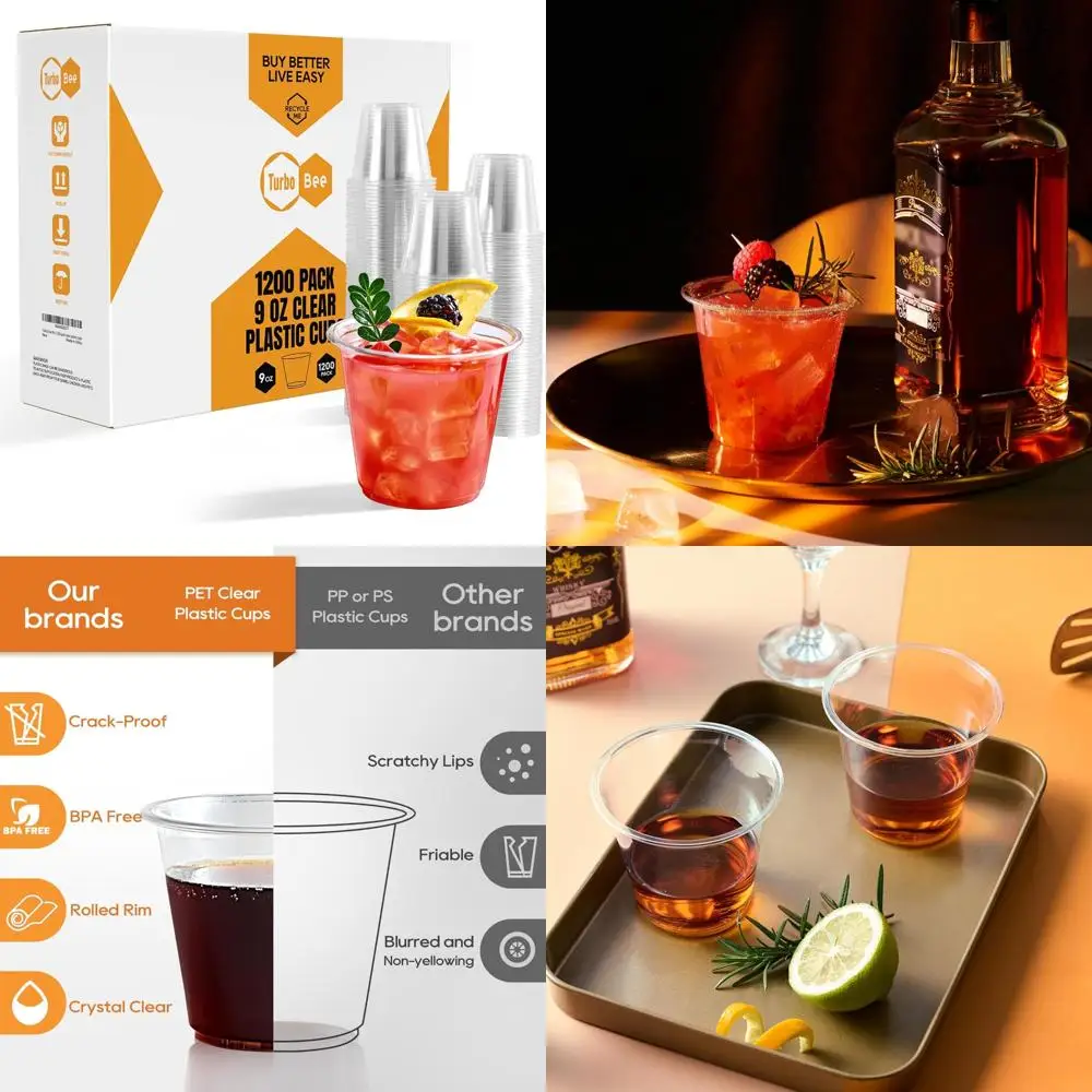 

9 Oz Clear Plastic Cups Bulk, Disposable Drinking Tumblers, Ideal for Parties and Thanksgiving Celebrations