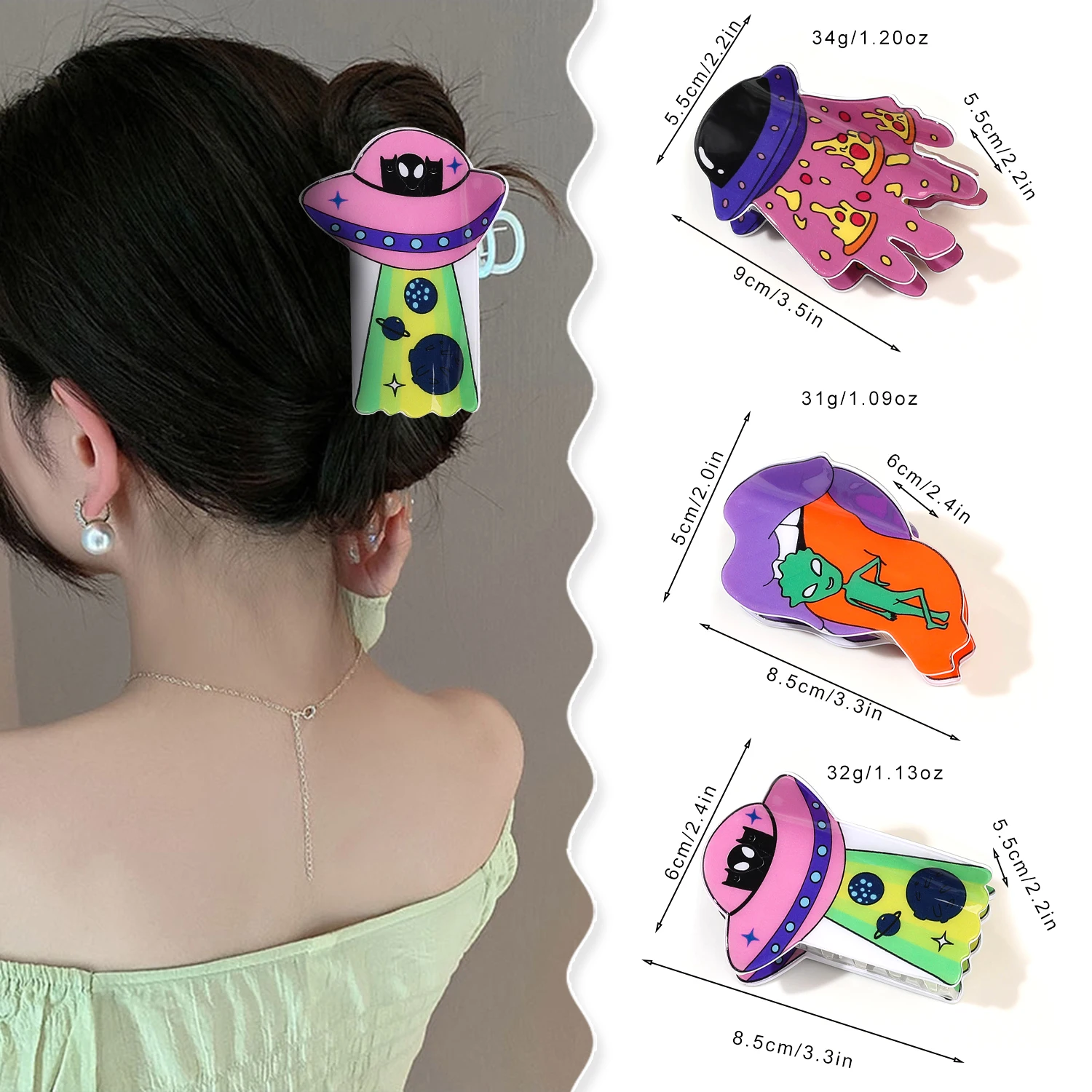 Halloween Outsiders UFO Hair Claw Creative Space Alien Design Acrylic Hair Claw Clips Hair Accessories for Women Girls