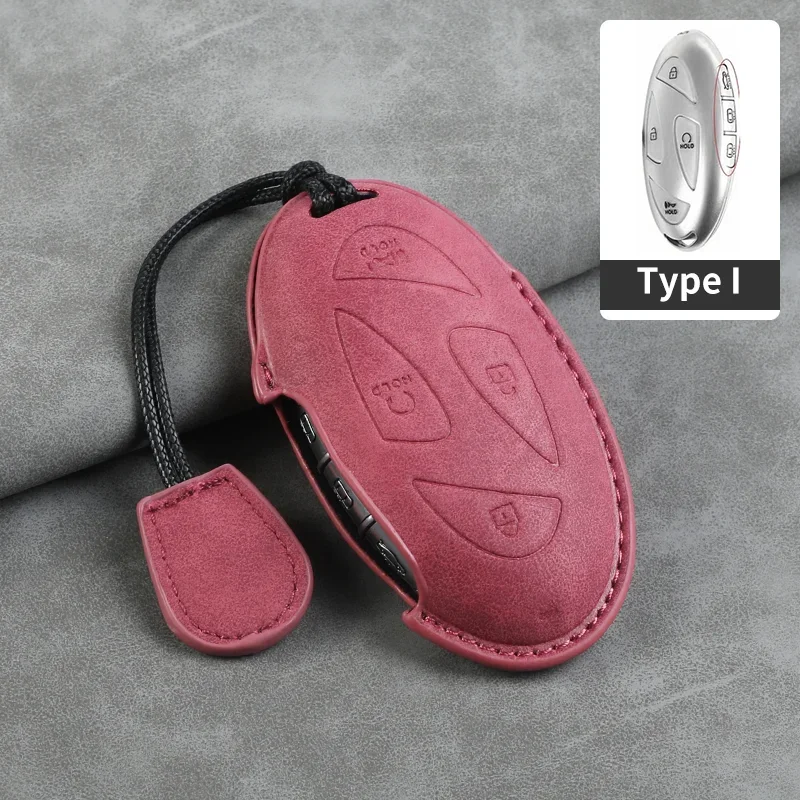 

Leather Car Key Case Cover for Hyundai Grandeur GN7 2023 Kona Ev 2023 7 Buttons Car Remote Key Shell Fob Keychian Accessories