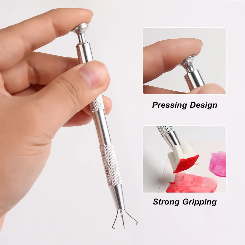 

Металлическая серебристая губка для ногтей с 4 когтями, инструмент для захвата губки из нержавеющей стали, ручка для захвата губки, зажим для маникюра, принадлежности для самостоятельного изготовления