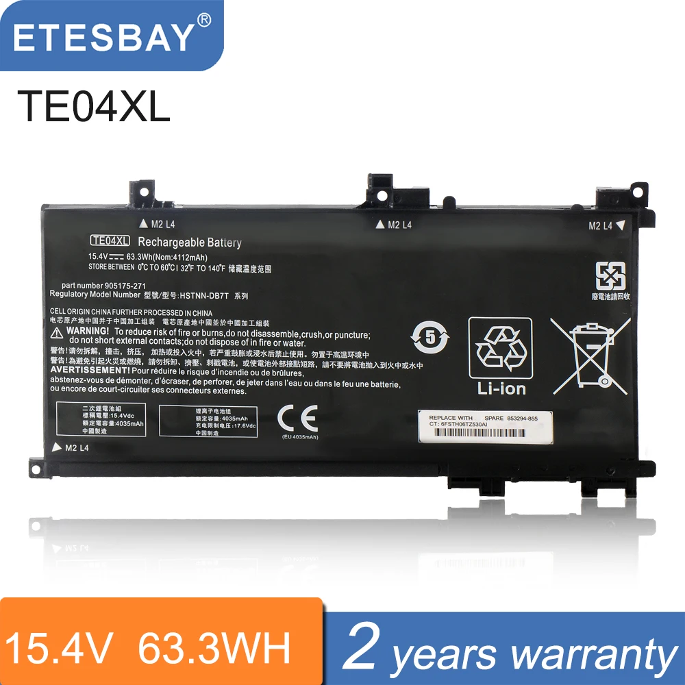 

ETESBAY TE04XL HSTNN-DB7T TE04 905175-271 Laptop Battery for HP Omen 15 Pavilion 15 15.4V/4112mAh/63.3Wh