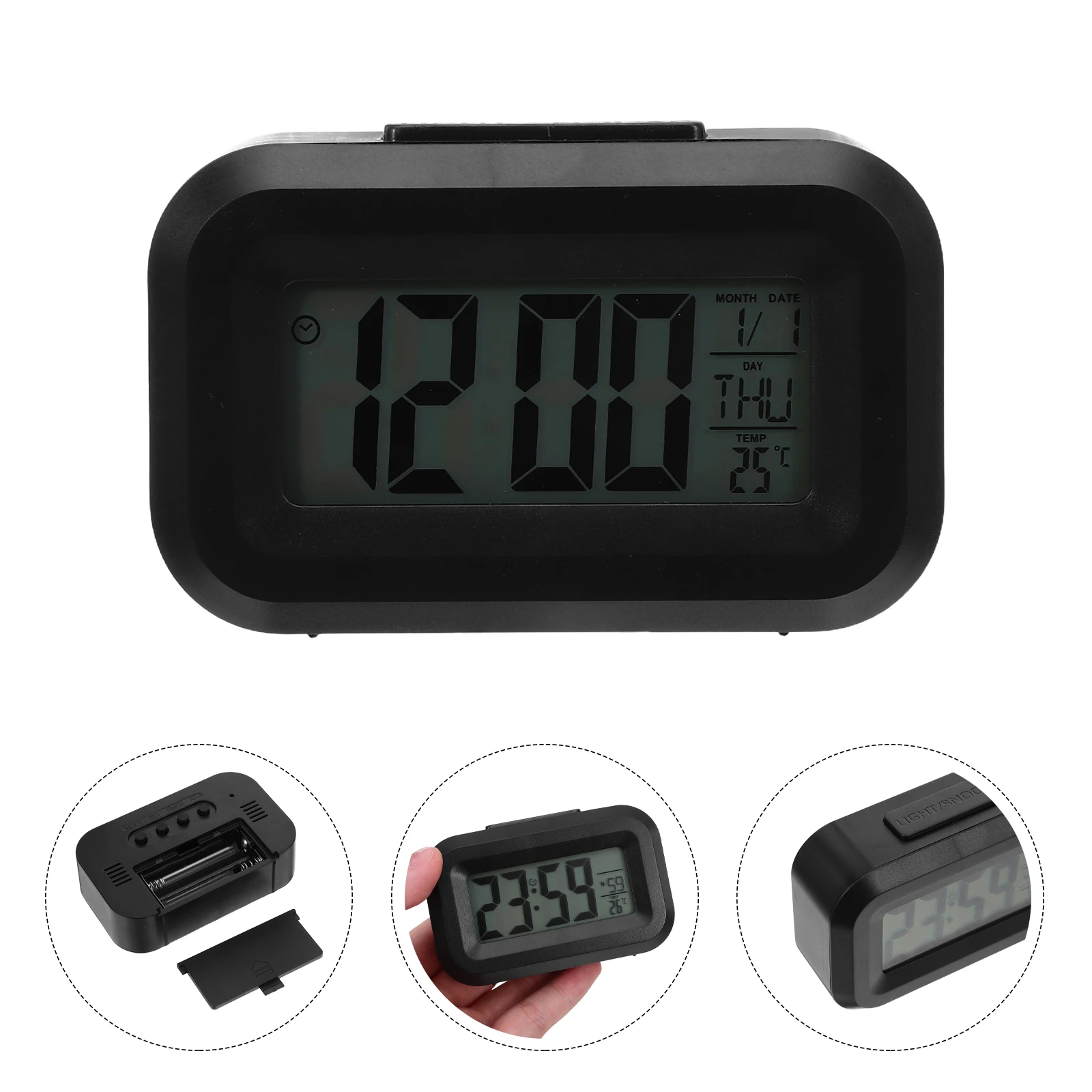

Alarm Clock Large Led Display Date Temperature Desk Table Clock For Bedroom Office Digital Table Clocks Black