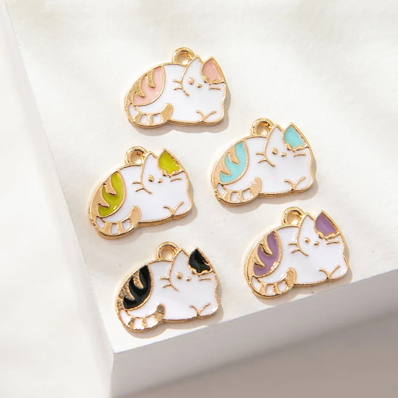 10pcs/Lot 10*13mm Zinc Alloy Dripping Oil Pendant Cartoon Resting Cat Earrings DIY Enamel Charm Keychain Jewelry Accessories