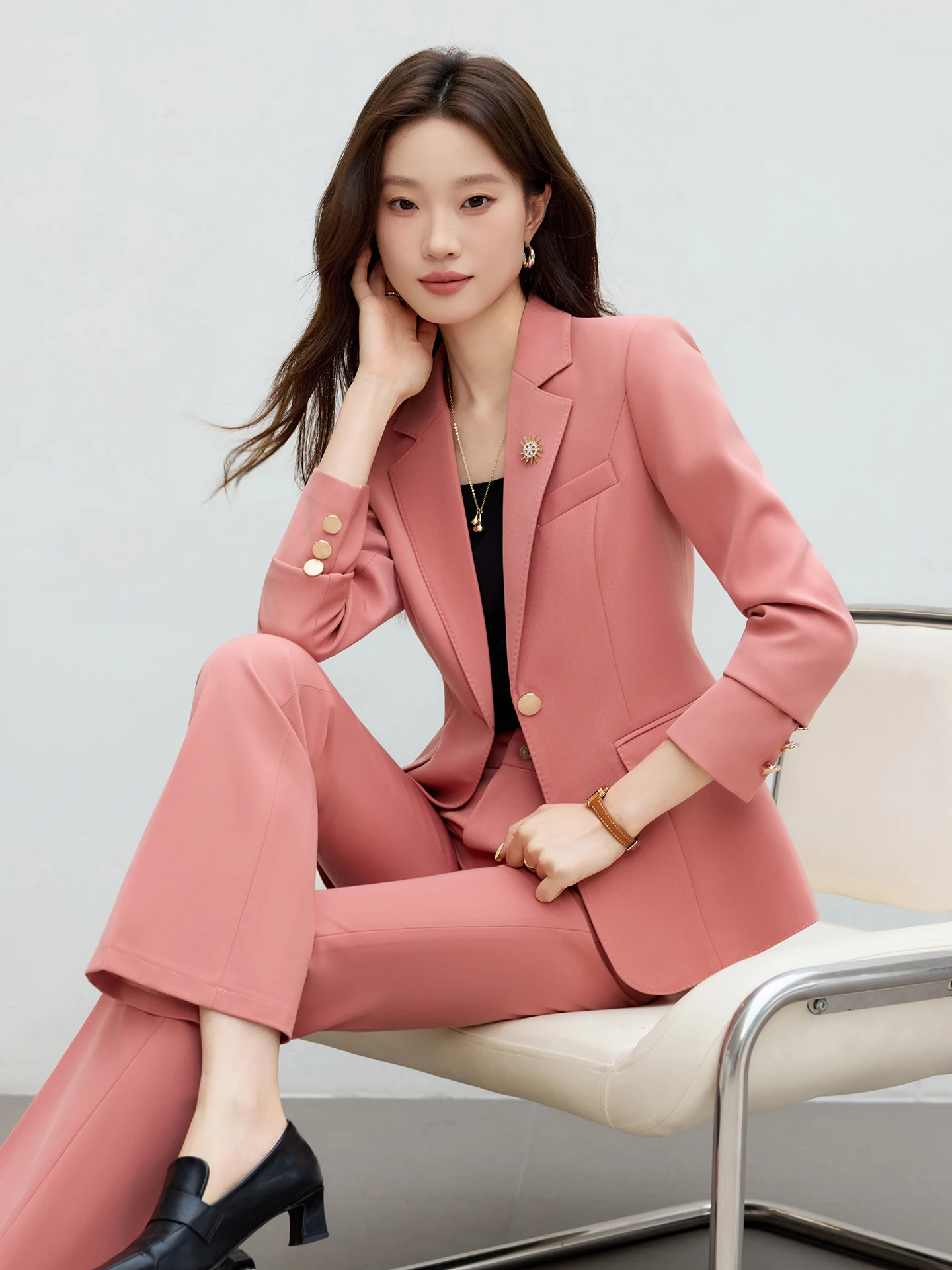 

Женский деловой костюм Ele: модный, дышащий, с длинным рукавом, для работы и повседневной носки