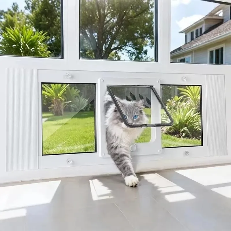 Intelligent Control 4 Way Locking Magnetic Kitten Pet Entry and Exit Entrance Gate Safe Cat Flap Door Suitable for Window & Door