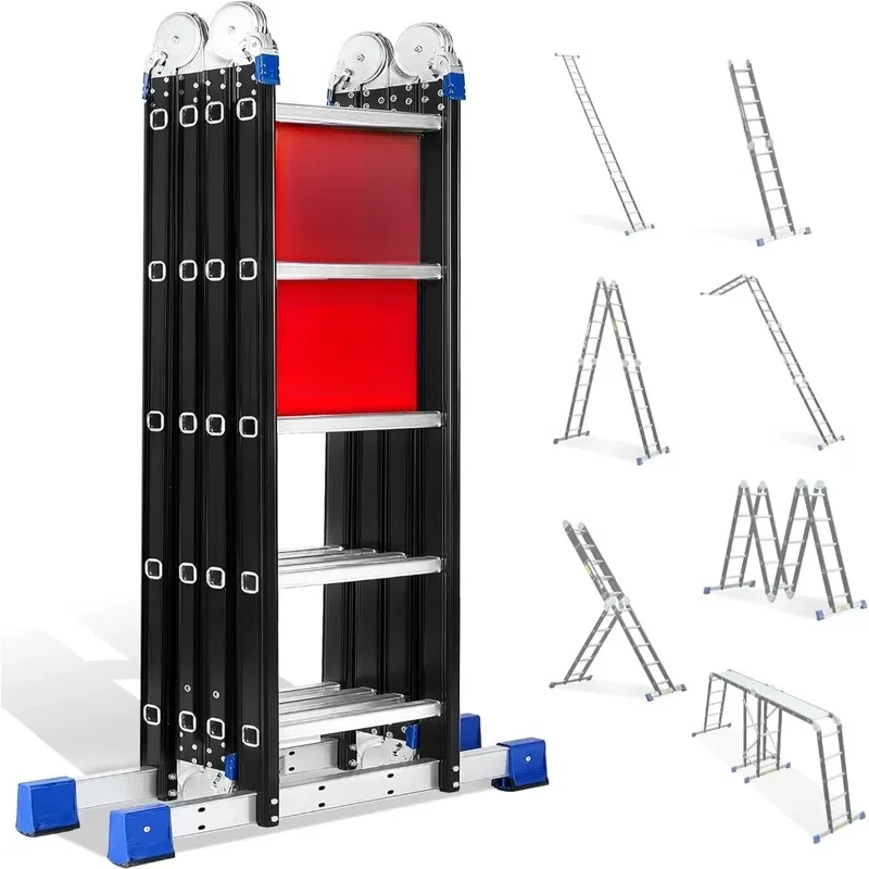 Step Ladder,1 Folding Ladder Multi-Purpose Aluminium Extension Ladder Adjustable Telescoping Foldable Ladders 330lbs