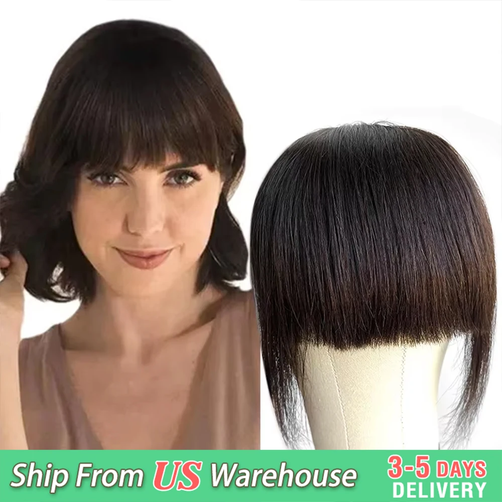 MRSHAIR Frangia per capelli umani Clip nell'estensione dei capelli Naturale 3D Falso Frangia d'aria smussata Pezzi di capelli Capelli non remy con 3 clip per le donne