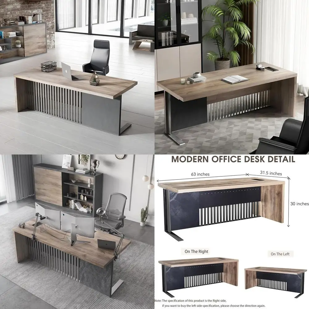 

Офисный стол для руководителя 63, компьютерный письменный стол, рабочая станция для домашнего офиса с каркасом из нержавеющей стали и столешницей толщиной 1,97 дюйма (правый)