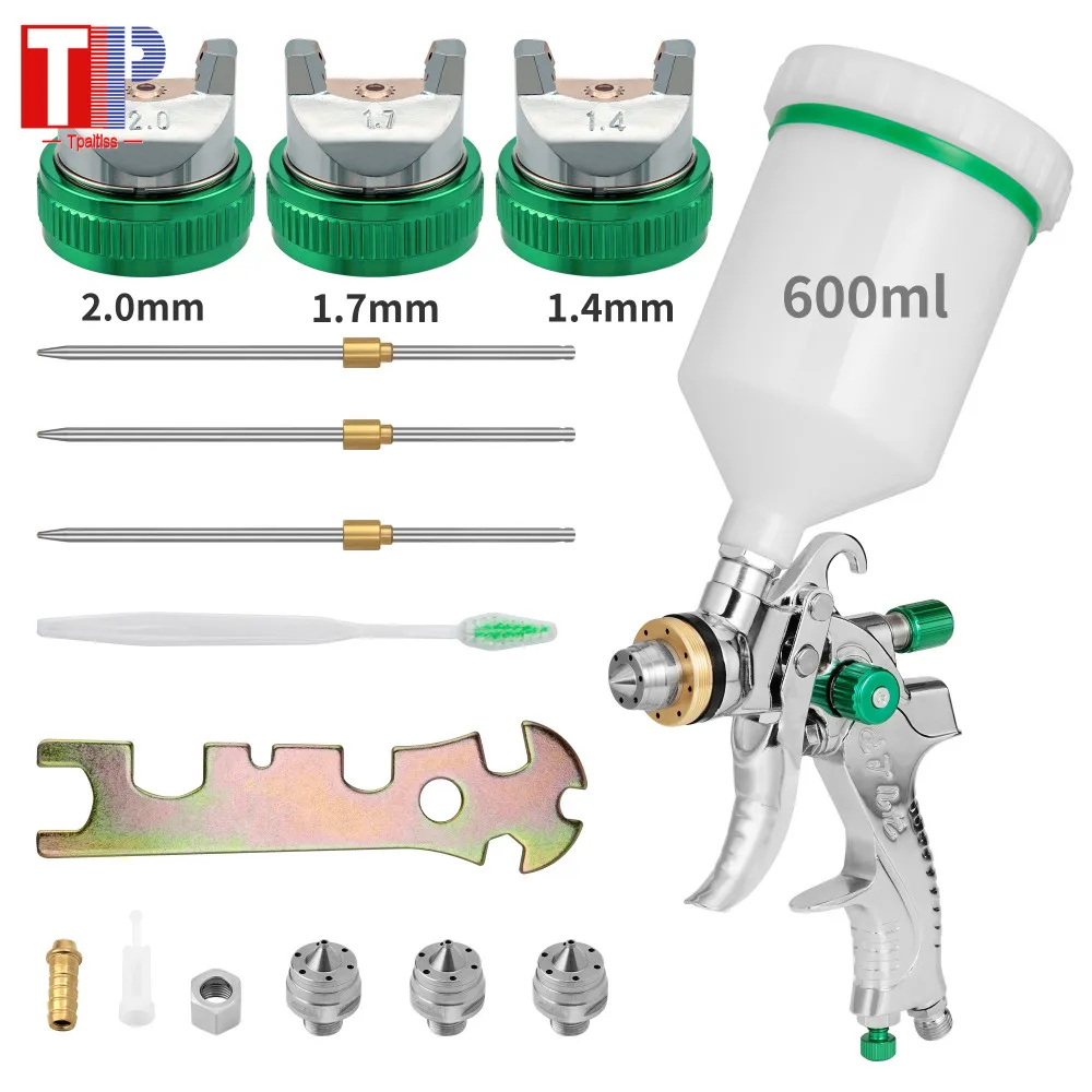 

Tpaitlss HVLP Spray Gun 600ml Cup 1.4mm 1.7mm 2.0mm Nozzle Gravity Airbrush For Car and Furniture Wall Painting