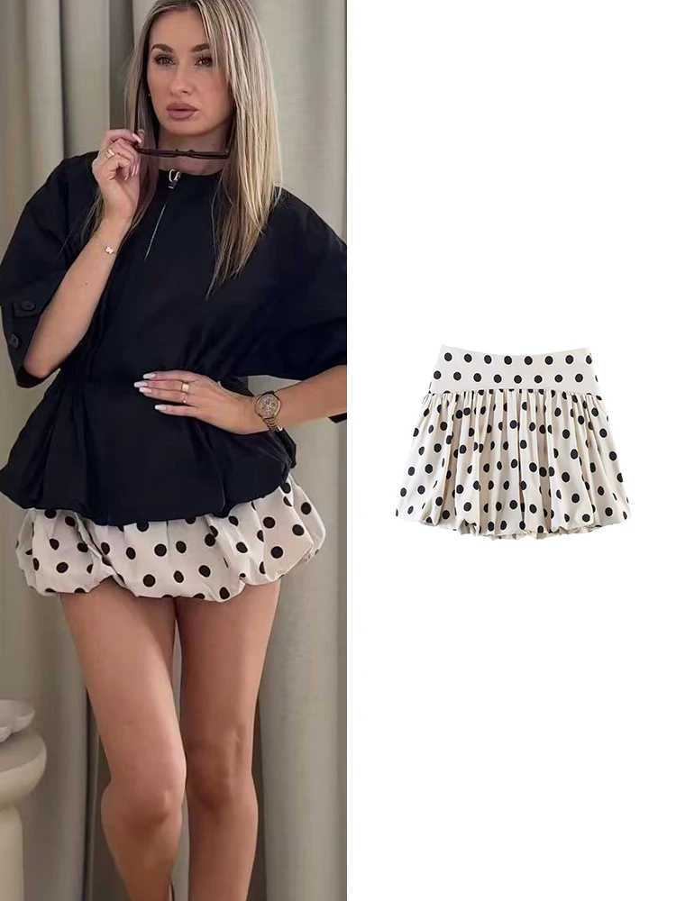 

Новая весенняя женская юбка TFMLN в горошек с эффектом объема, модная повседневная юбка с боковой молнией, уличная юбка, шикарная женская винтажная мини-юбка 2026