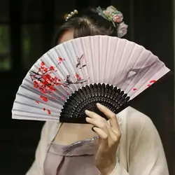 Chinese Style Hand Fan Vintage Floral Print Folding Fans Japanese Dance Fan Home Party Folding Fans Wedding Party Favor Fifts