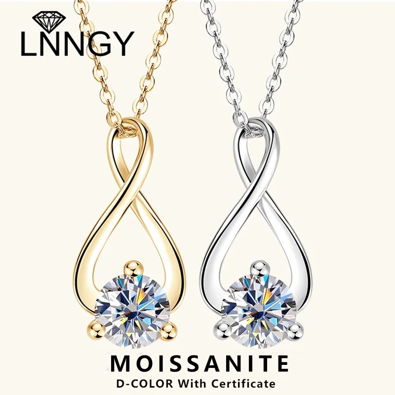 Lnngy Collier Argent 925 Sterling Silver Pendant Necklace Certified 6.5mm Round Cut Moissanite Infinity Necklace for Women